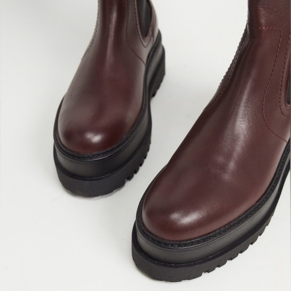 Mango platform burgundy leather Chelsea lug sole boots size 6.5 / 37 - Picture 9 of 10